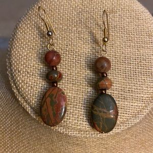 Handmade Genuine Unakite Stone Dangle Earrings – Boho Gemstone Earrings